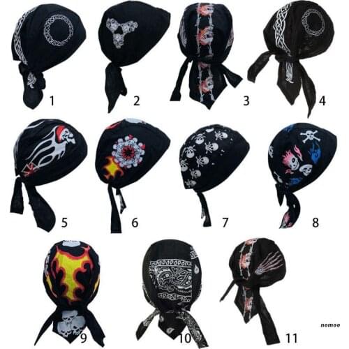 Unisex Sport Outdoor Bandana Adjustable Head Wrap Hip Hop Skull Flames Print Motorcycle Beanie Helmet Liner Pirate Headscarf