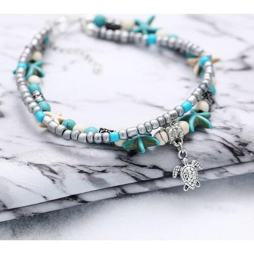 MOFLO Sea Turtles Imitation Pearls Starfish Charms Ankle Bracelets For Women Bohemian Summer Foot Chain Jewelry Accessories