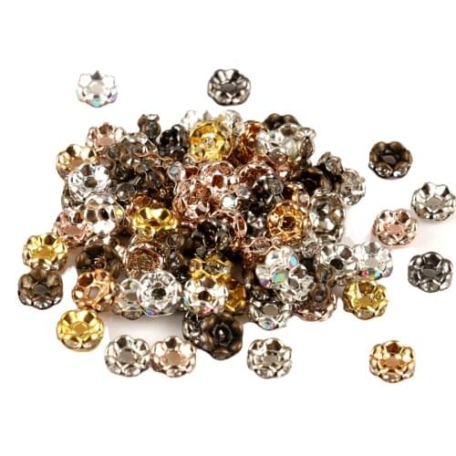 50pcs/lot 4 6 8 10mm Wave Side Rhinestone Crystal Beads Rondelle Round Spacer Beads for Jewelry Making DIY Bracelet Accessories