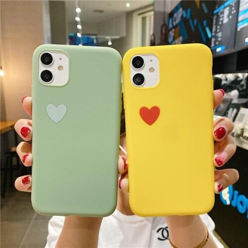Lovebay Couples Love Heart Phone Case For iPhone 11 Pro Max X XS XR Xs Max Soft TPU Solid Color Cover For iPhone 6 6s 7 8 Plus