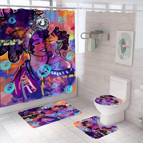 Colored African Mother And Daughter Shower Curtain Waterproof Bathroom Bath Mat Set Design Pedestal Rug Lid Toilet Cover De Home