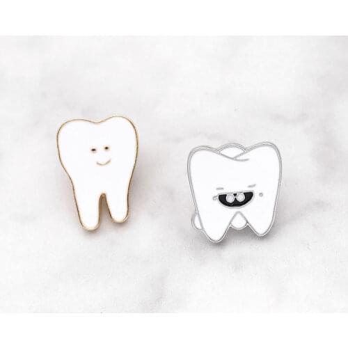 DoreenBeads Fashion Pin Brooches For Men Women Accessories Tooth Style Gold White Charms Gift 25mm x 18mm, 1 Piece