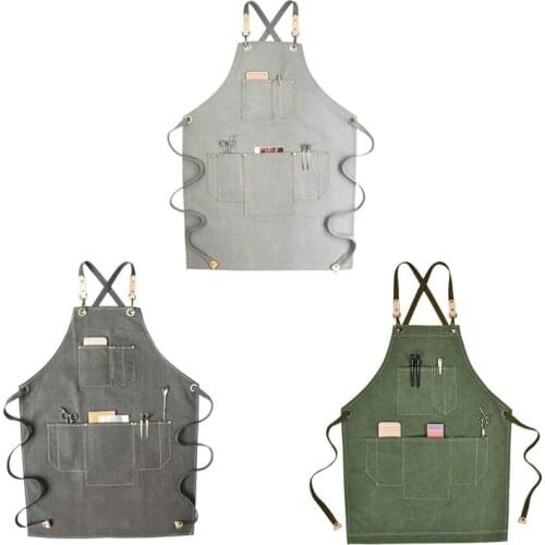 Chef Apron Cotton Canvas Cross Back Adjustable Apron with Pockets for Women and L4MB