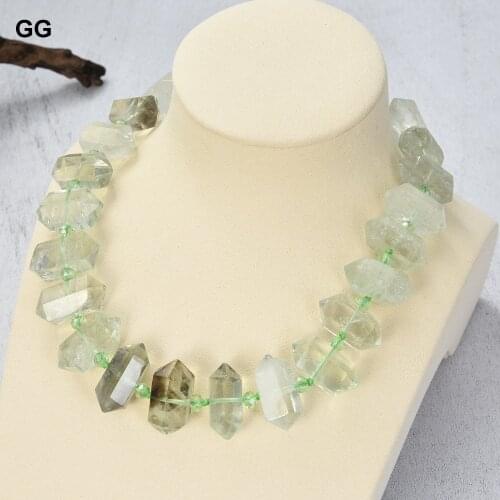 GuaiGuai Jewelry Natural Green Amethyst Prasiolite Double Terminated Pointed Prehnite Necklace