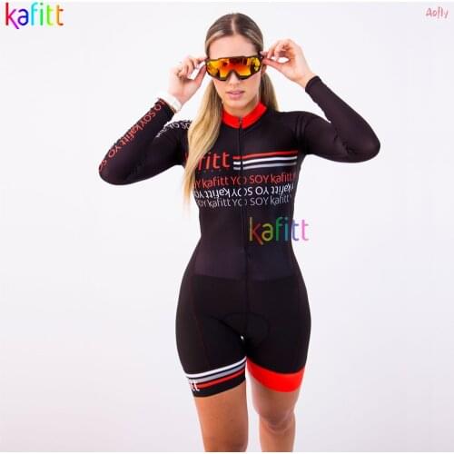 Kafitt Womens Long Sleeve Clothes Cycling Triathlon Skinsuit Sets MTB Bicycle Conjunto Feminino Ciclismo Jumpsuit Kits Gel Pad