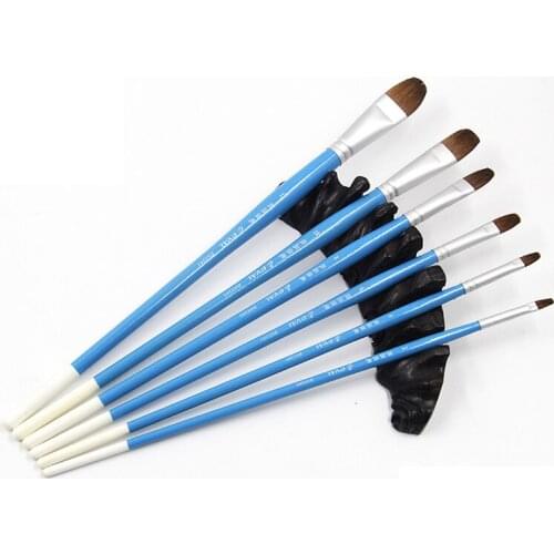 6 pcs /set weasel hair Painting Brushes Of The Artist Filbert Acrylic Watercolor Gouache Brush Blue long pole drawing supplies