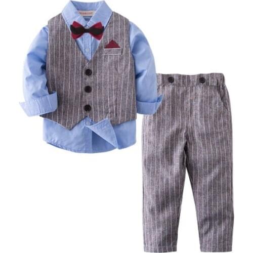 New Arrival Gentleman Bowtie Decorated Boys 3-piece Stripe Vest Set /Flower Boy Clothes 3290