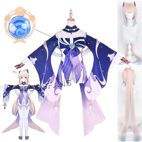 Game Genshin Impact Kokomi Cosplay Costume Sangonomiya Kokomi Cosplay Costume Sexy Women Dress Halloween Ribbon Full Set wig