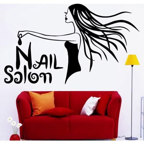 Nail Salon Wall Sticker Home Decor Beautiful Girl Pattern Vinyl Wall Decals Woman Room Headboard Background Art Decoration Z505
