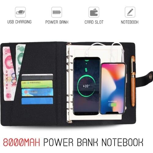 Multi Functional Power Bank Notebook Notebook with 8000 mAh Power Bank USB Charging Charger Note Book Binder Spiral Diary Book