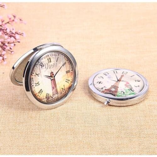 Fashion Clock Pattern Folded Make up Mirrors Travel Portable Mirrors Cosmetic Mirrors for Promotional giftsL10pcs/lot P024