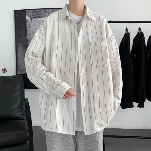 Autumn Striped Men Long Sleeve Shirts Oversized 2021 Loose Male Blouses