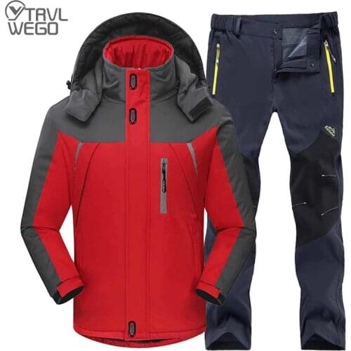 TRVLWEGO Men Winter Travel Pant Hiking Jackets Set Trekking Thermal Camping Skiing Climbing Outdoor Ski Waterproof Fishing Suit