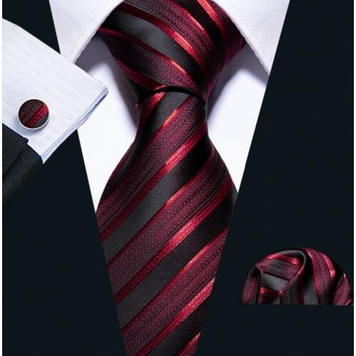 New Male Luxury Neck Tie For Men Business Red Striped 100% Silk Tie Set Barry.Wang Fashion Design Neckwear Dropshipping LS-5022
