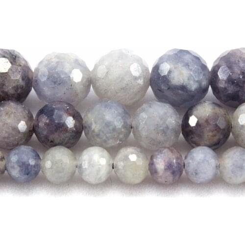 Natural Hard Faceted Lolite Round Loose Beads Strand 6/8/10MM For Jewelry DIY Making Necklace Bracelet
