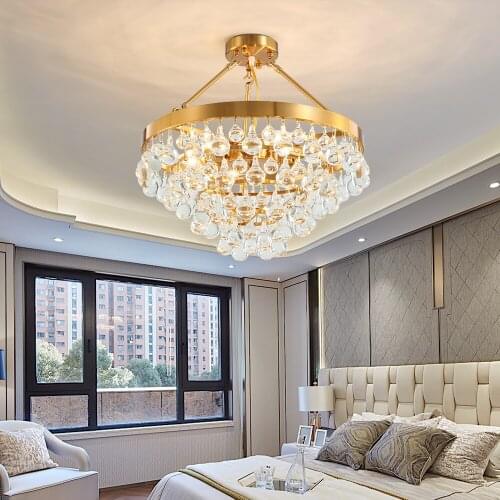 New Modern Gold Crystal Chandelier For Living Room Bedroom Interior Lighting Kitchen Island LED Hanging Lamp Fixtures