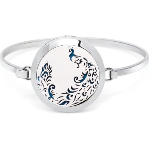 New Peacock 30mm Aromatherapy Diffuser Locket Bracelet 316L Stainless Steel Bangles Free 10pcs random Pads