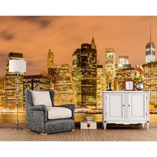 Papel de parede Night view of Manhattan New York,living room tv sofa wall bedroom wall papers home decor restaurant bar mural