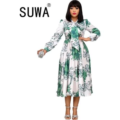 African Midi Dress For Women 2020 Fashion Spring Autumn Print White Shirt Dresses Long Sleeve Plus Size Clothing 3XL Vestidos