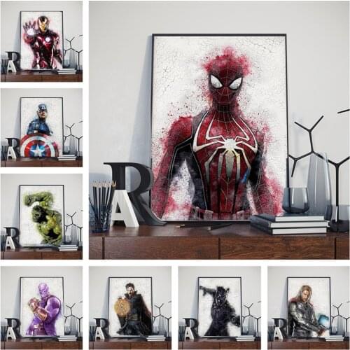 Marvel Superhero Watercolor Poster Avengers Iron Man Canvas Painting Cracked Background Wall Art Picture Home Decor Cudors Gift
