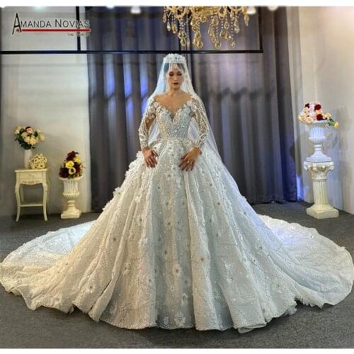 Amazing beautiful wedding dresses 2020 heavy beading off white bridal dress real work