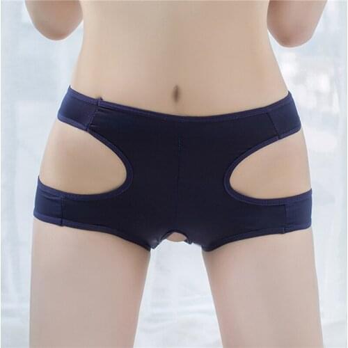 Sexy Ladies Erotic Briefs Open Crotch Hollow Out Tight Push Up Underpanties Solid High Elasticity Female Lingerie