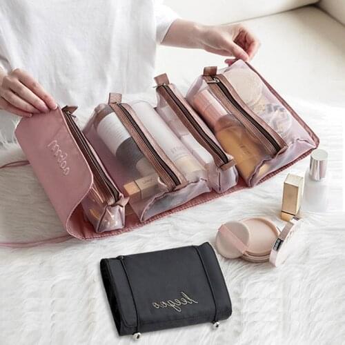 Detachable makeup bag Portable large capacity 4-in-1 carry-on folding travel cosmetics storage and wash bag