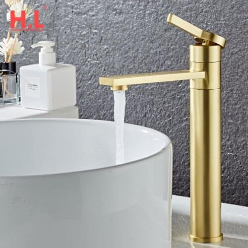 Bathroom Faucet Solid Brass Bathroom Basin Faucet Cold And Hot Water Mixer Sink Tap Single Handle Deck Mounted Brushed Gold Tap