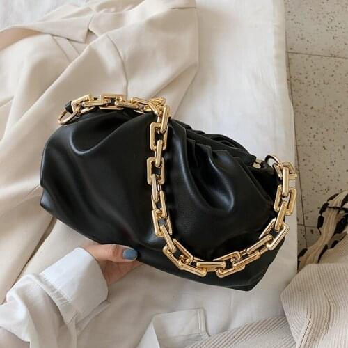 Gold Chain PU Leather Bag For Women 2021 Summer Armpit bag Lady Shoulder Handbags Female Solid Color Travel Hand Bag Bolsa Sacs