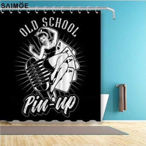 Tattoo Style Hoem Shower Curtain Pin Up Girl On The Microphone Playing Cards Bathroom Curtain Waterproof Polyester Shower