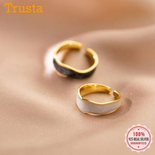 TrustDavis Real 925 Sterling Silver Fashion Glaze Irregular Wave Opening Ring For Women Wedding Birthday Present Jewelry DB1374