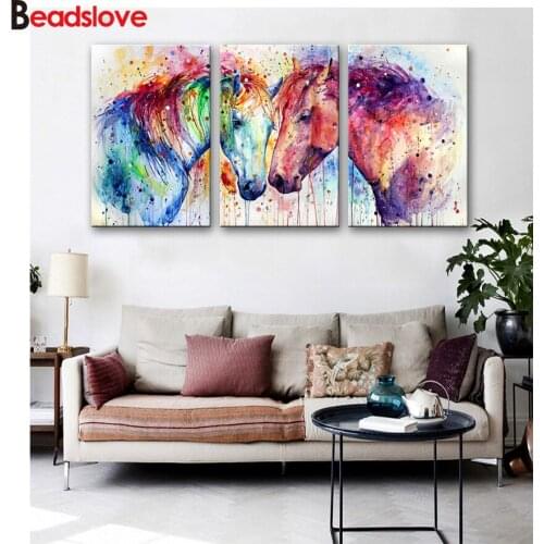 Hallway decoration 3 Pieces Colorful Horses Lover diy diamond Painting Modular mosaic rhinestone Pictures diamond embroidery