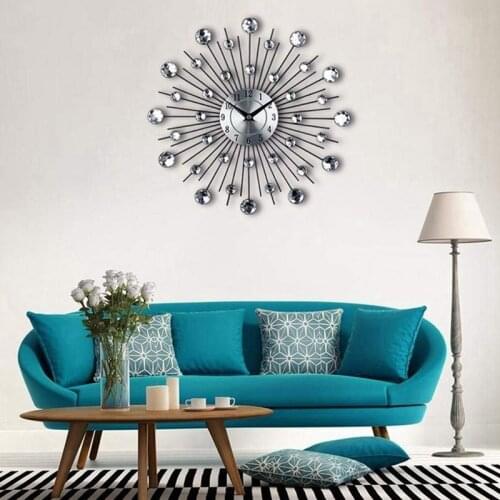 Vintage Metal Art Crystal Sunburst Wall Clock Luxury Diamond Large Morden Wall Clock Clock Design Home Decor
