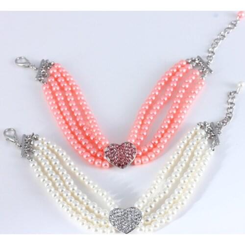 Pearl Jewelry Pet Collar Necklace For Dogs And Cats Alloy Hearl Charms