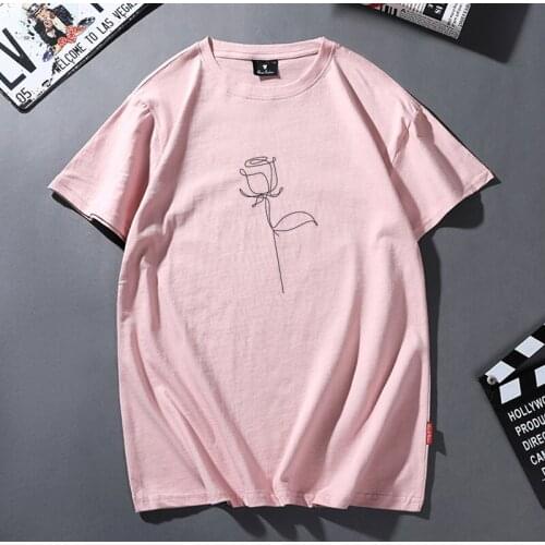 2020 Fashion Harajuku Summer Top Women Casual Korean Style White T-shirt Streetwear Flower Print T Shirts Tshirts Cotton Purple