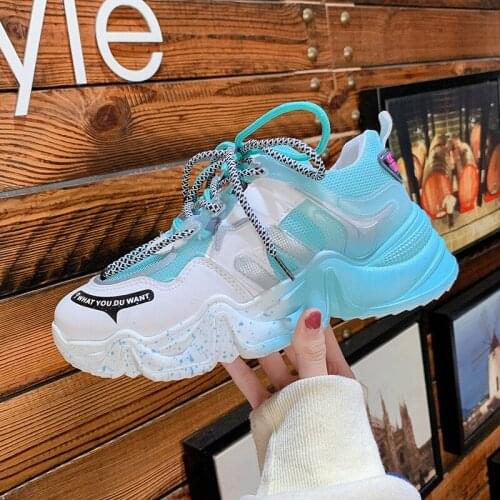 Breathable mesh dad shoes women 2020 Summer new rainbow jelly bottom color matching womens shoes Chunky thick bottom sneakers