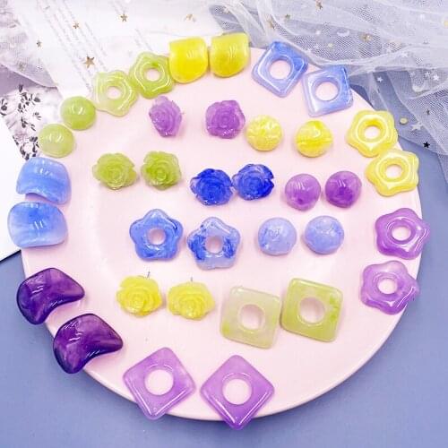 Korean Multiple Rainbow Print Resin Earrings for Women Hollow Round Square Flower Geometric Drop Dangle Earrings Party Jewelry