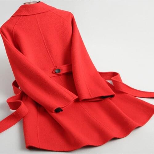 2020 Wool Coat Women Fashion Autumn Spring Cashmere Coat Female Double Breasted Jacket Red Overcoat Casaco Feminin 20209