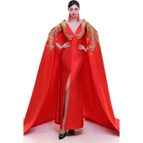 Red Phoenix Embroidery Evening Dresses With Shawl Formal Cheongsam Modern Qipao Long Traditional Chinese Wedding Dress Women