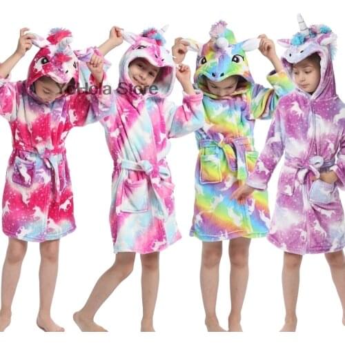 Winter Babe Girls Cartoon Unicorn Pajamas Kigurumi Child Onesies Bathrobes for Little Girl Nightgowns Homewear Toddlers Fit 1-6Y
