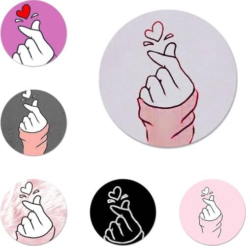 58mm Love on the finger kpop heart Icons Pins Badge Decoration Brooches Metal Badges For Clothes Backpack Decoration
