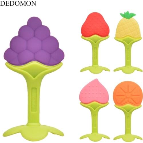 1 Pc Baby Teether Food Grade Silicone Teether Colorful Fruit Shape Teething Toy Training Infant Toddler Chew Tooth Toys BPA Free