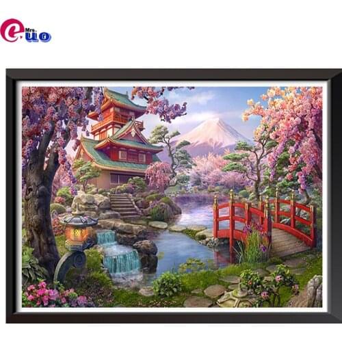 Apan Mt Fuji diy 5D diamond painting square round drill Cherry blossom Temple diamond embroidery mosaic cross stitch kit