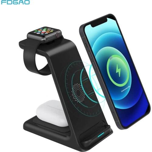 FDGAO 15W Fast Qi Wireless Charger For iPhone 12 11 XS Max XR 3 in 1 Quick Charging Station Phone Holder For Samsung S21 S20 S10