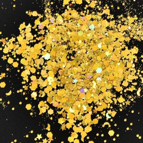 50g/Bag Hexagon Moon Star Shape Glitter Sequins Multicolor Holographic Flakes Nail Art Sequins Laser Flakes Chunky Glitter PR#59