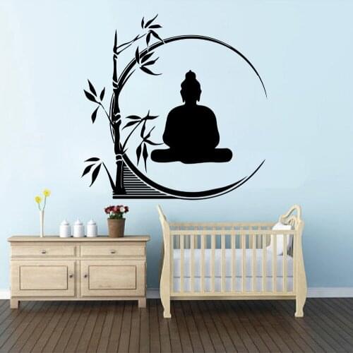 Large Buddha Bamboo Wall Decal Bedroom Living Room Om Yoga India Religion Buddha Bamboo Plant Wall Sticker Vinyl Art