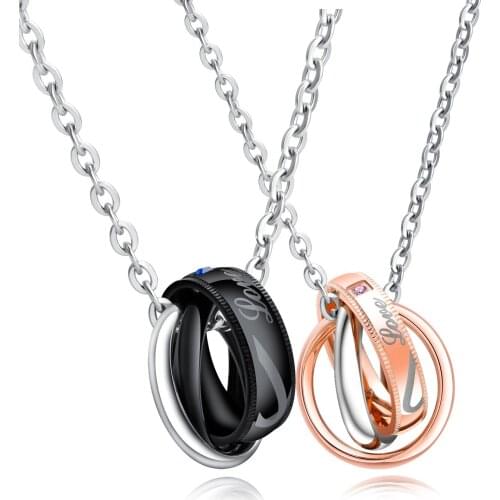 BONISKISS 2021 New Arrival Romantic "LOVE" Heart-shaped Stainless Steel Multi-ring Couple Necklace Jewellery Gifts Accessories