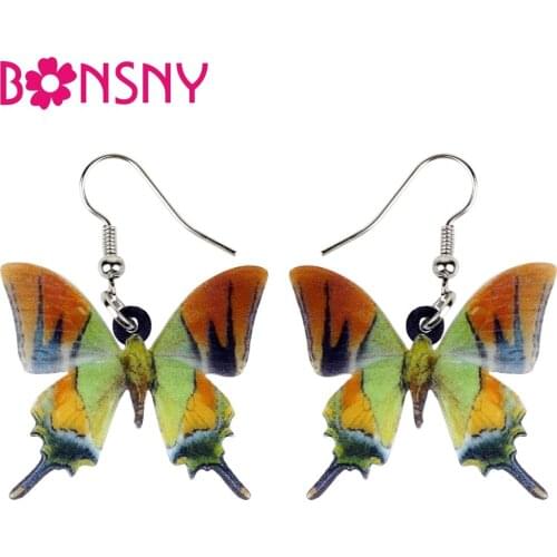 Bonsny Acrylic Unique Teinopalpus Imperialis Hope Butterfly Earrings Drop Dangle Fashion Insect Summer Jewelry For Women Girls