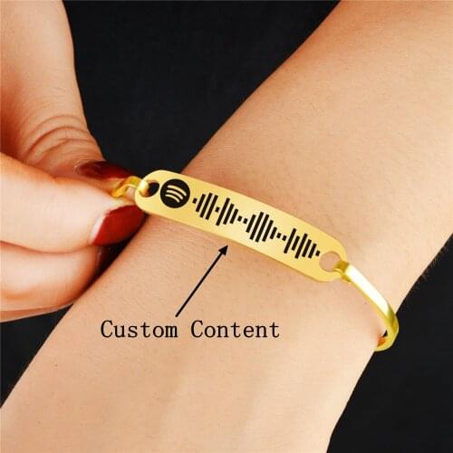 Personalized Music Spotify Scan Code Cuff Bangle for Women Stainless Steel Bracelet Custom Laser Engraving Prom Party Jewelry