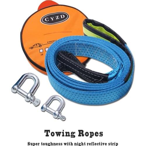 High Quality Nylon Car Towing Rope Strape Cable 8Tons Load Bearing With U Hook Shackle Car Truck Trailer Visual at Night Rope 5M